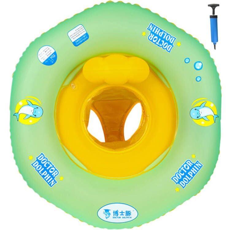 ベビー浮き輪 足入れ ベビーフロート 子供浮き輪 プールやお風呂で 水遊び 赤ちゃん 安全 3ヶ月-6歳の子供用 ハンドパンプとトオル付き (