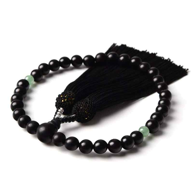 EsuonHappiness 数珠 女性用 天然木 8mm 数珠袋付き すべての宗派で使える 念珠 (黒檀/印度翡翠)
