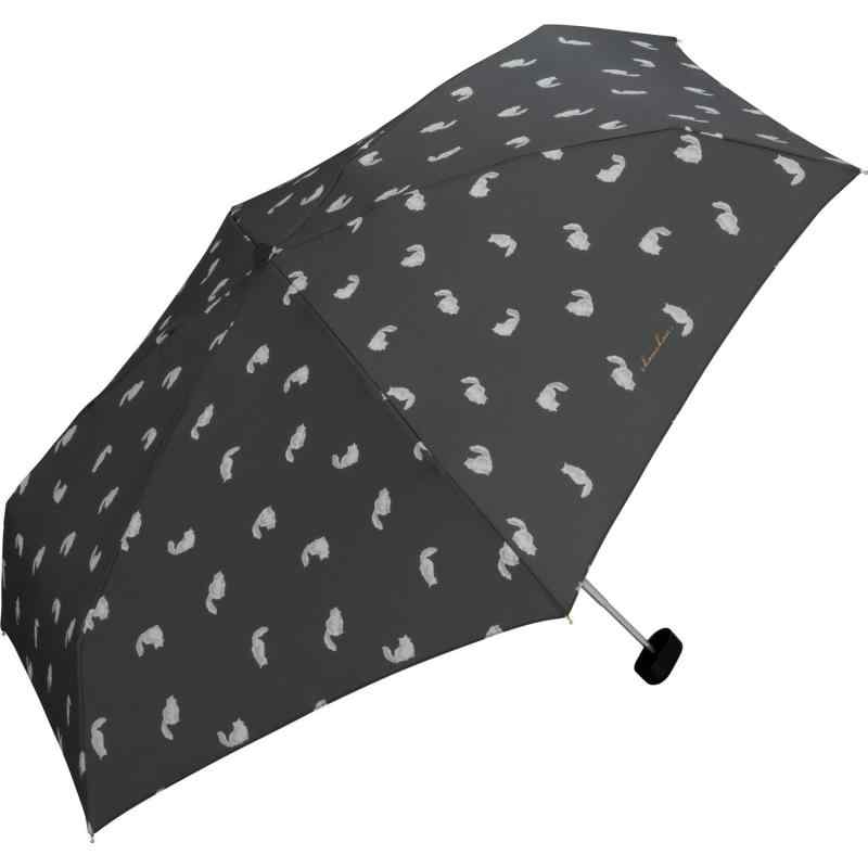 Wpc. 雨傘 折りたたみ傘 キャッツ ミニ チャコール レディース 50cm 晴雨兼用 猫 コンパクト 持ち運びに便利 収納袋 ポーチタイプ 大人可