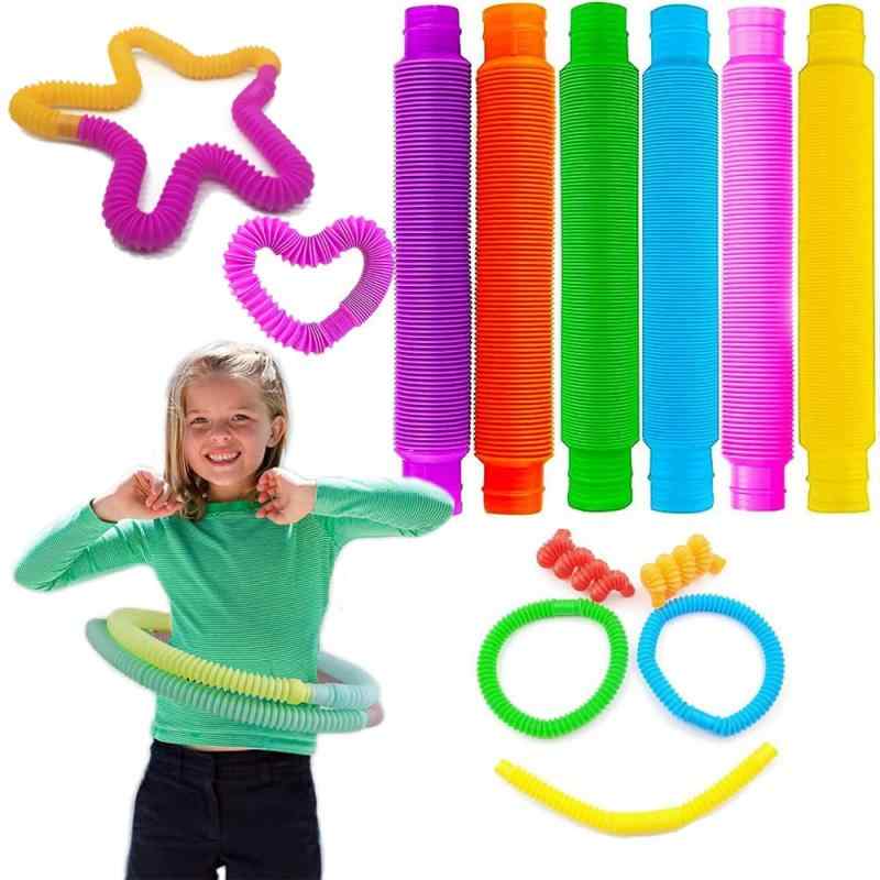 6本セットカラフルポップチューブ Pop tube減圧玩具 チューブ 伸縮チューブ 曲げる、伸縮、回す、つなげるのクリエイティブな 玩具 知育