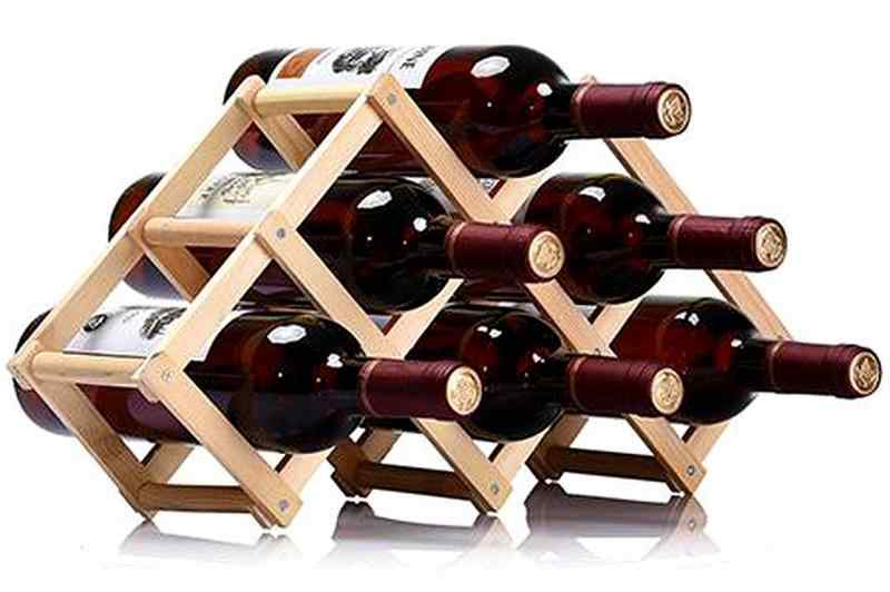 W22 選べるサイズ 折りたたみ式 ワインラック 木製 ホルダー ワイン シャンパン ボトル 収納 ケース スタンド インテリア (6本収納)