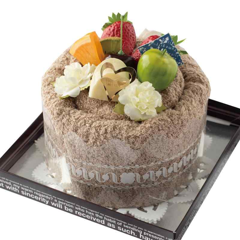 タオルケーキ 泉州タオル フルーツ 誕生日ケーキ プレゼント タオルギフト 日本製 ハンドメイド (モカ)