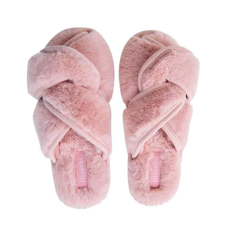 [Hisashi] レディー ス クロ ススリッパ フェイクファー アッパー スエード ーズかわいい毛皮のような 柔らかく静かな 軽量 室内 靴暖 履