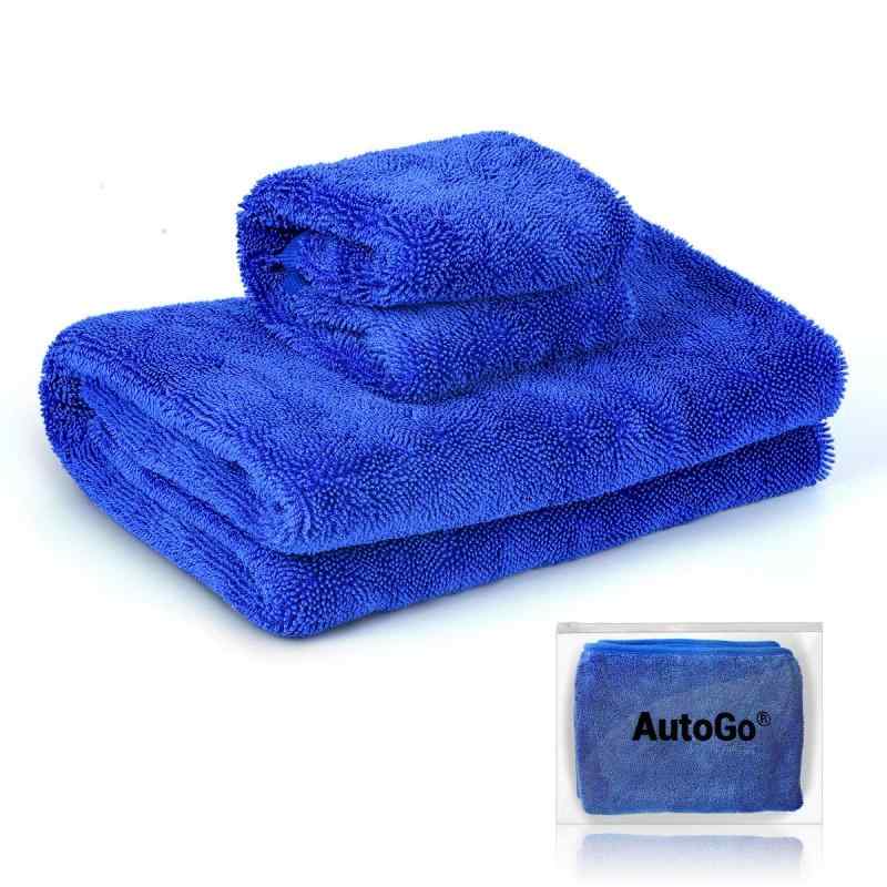 AutoGo 洗車タオル 厚手 吸水 (大判1枚(100X70CM)+小判1枚(40X40CM), ブルー)