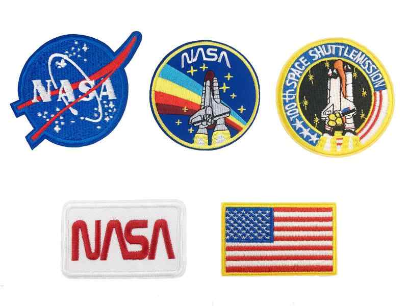 【CRSHIP】アイロン ワッペン アップリケ モチーフ マジックテープ 刺繍 NASA宇宙飛行士 アメリカ国旗 スペースシャトル 腕章 紋章 (宇宙
