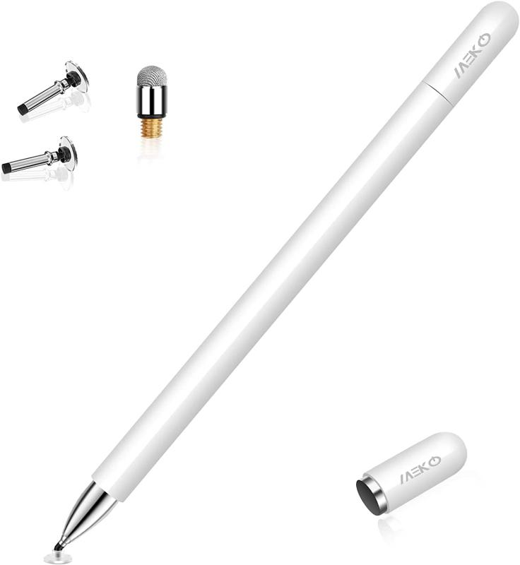 タッチペン MEKO スタイラスペン スマートフォン タブレット スタイラスペン iPad iPhone Android タッチパネル触れず対策 (2in1 White)