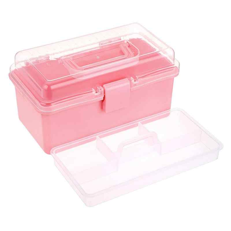 Sumnacon 多機能収納ボックス トレイ付く 可愛い収納ケース テーブル収納 ハンドル付く 携帯に便利なケース 薬箱 化粧品整理 （ピンク）