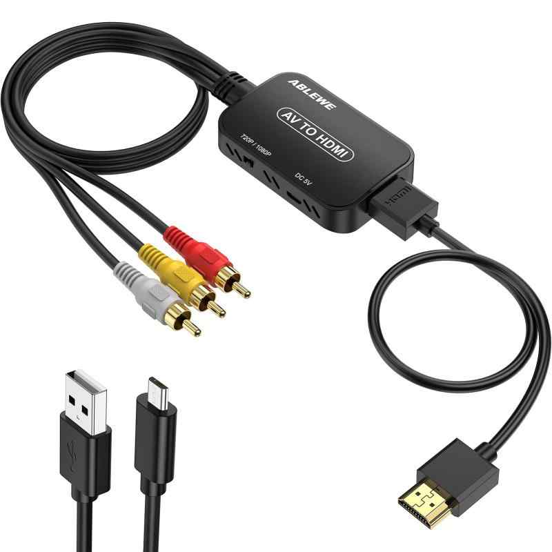 ABLEWE RCA to HDMI 変換コンバーター AV to HDMI コンポジット 1080/720P切り替え 音声出力可 USB給電 【日本語取扱説明書付き】3色(赤