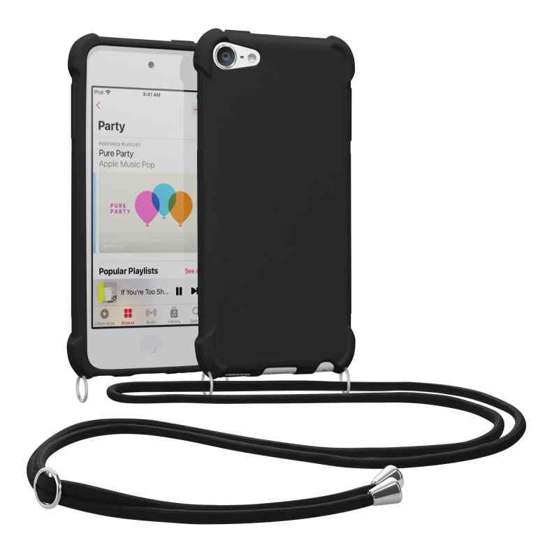kwmobile 保護ケース 対応: Apple iPod Touch 6G / 7G (6代目・7代目) - 肩掛けケース ロープ ストラップ付き シリコン カバー - 斜めが