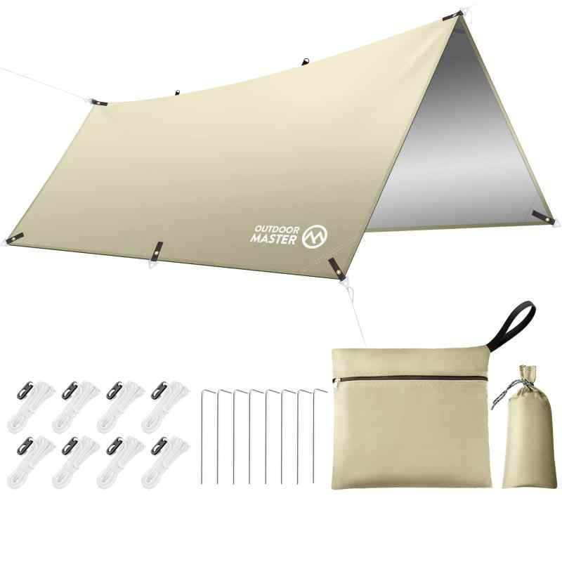 OUTDOORMASTER防水タープ テント キャンプ タープ 日除け 遮熱 遮光 軽量 UPF50+ 紫外線カット 3000ｍｍ耐水圧 300Ｄ高密度生地 ８つペグ