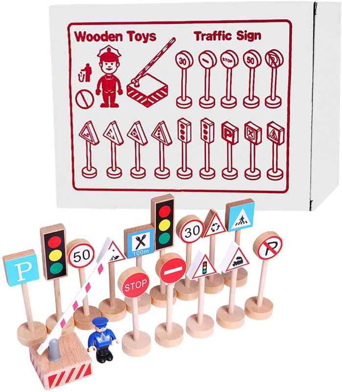 木製おもちゃ 車遊び 情景部品 道路標識 交通標識 信号 標識おもちゃ ミニカー用 町 交差点 街づくり 交通ルール 車おもちゃ 男の子 女の