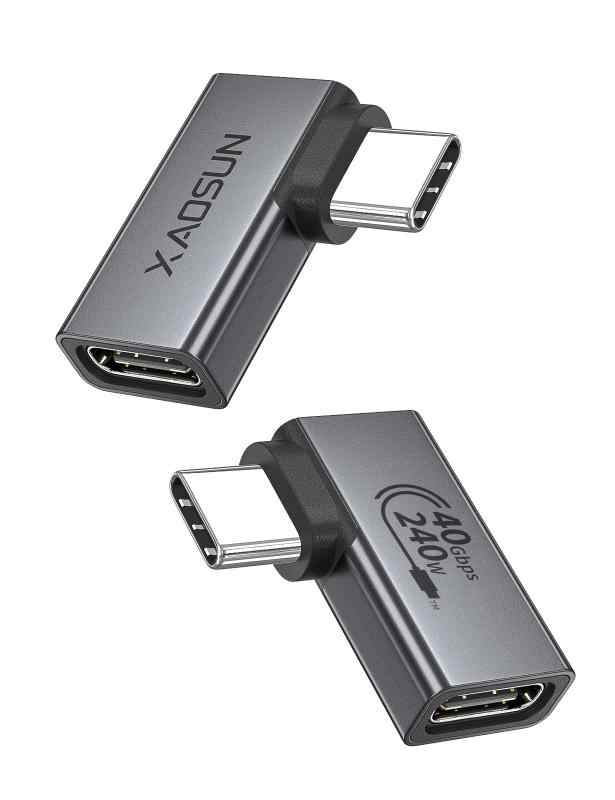 XAOSUN USB4 Type C L字 変換アダプタ 2個セット 最大240W充電 タイプc 90度 オス メス 100W 40Gbps Thunderbolt 4対応 スマホ、MacBook