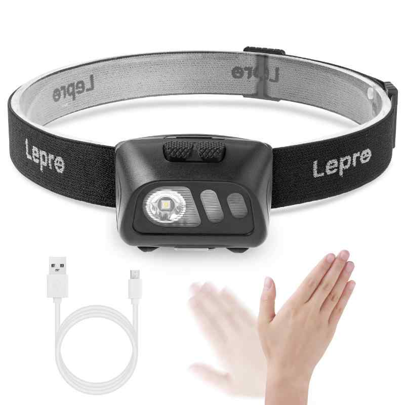 Lepro ヘッドライト 充電式 LED ヘッドランプ 防水 センサー付き 明るい ledヘッドライト 手振り【白光＆赤光/5つ点灯モード/実用点灯20