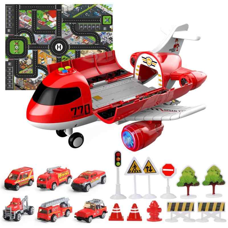 Coolplay 飛行機 おもちゃ 車 おもちゃ 飛行機 砂場遊びセット 働く車 道路標識付き (消防セット)