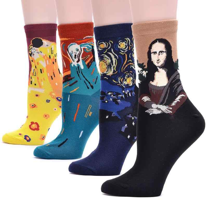 [コナミヤ] レディース 靴下 世界の名画模様靴下アートな靴下有名な絵画柄アートソックス 4足セット (名画A-レディース)