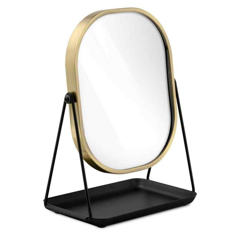 Navaris 鏡 女優ミラー 卓上ミラー 小物入れ - 手鏡 拡大鏡 スタンドミラー アクセサリートレイ 付き- 1倍/3倍 360度回転 両面 20.5x13.3