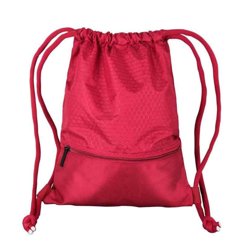 [フォーパリー] ジムサック ナップサック スポーツバッグ 巾着袋 リュック ナイロン 撥水 軽量 耐久性 ポケット付き 男女兼用 (L, レッド