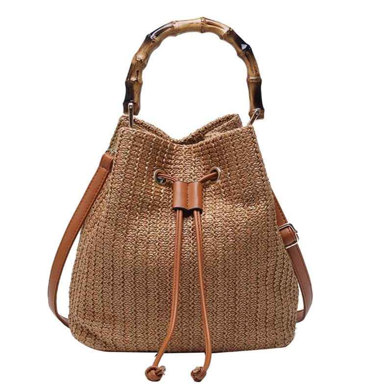 [SYT-MD] かごバッグ, 3個 夏の籐のわらハンドバッグレディース織りのビーチバッグ木製ハンドバッグメッセンジャーバッグ大容量ショルダ