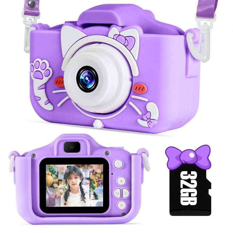 子供用カメラ キッズカメラ トイカメラ32GBメモリーカード付き1080P HD 動画カメラUSB充電 IPS 画面2.0インチ デュアルレンズ 子供向け録