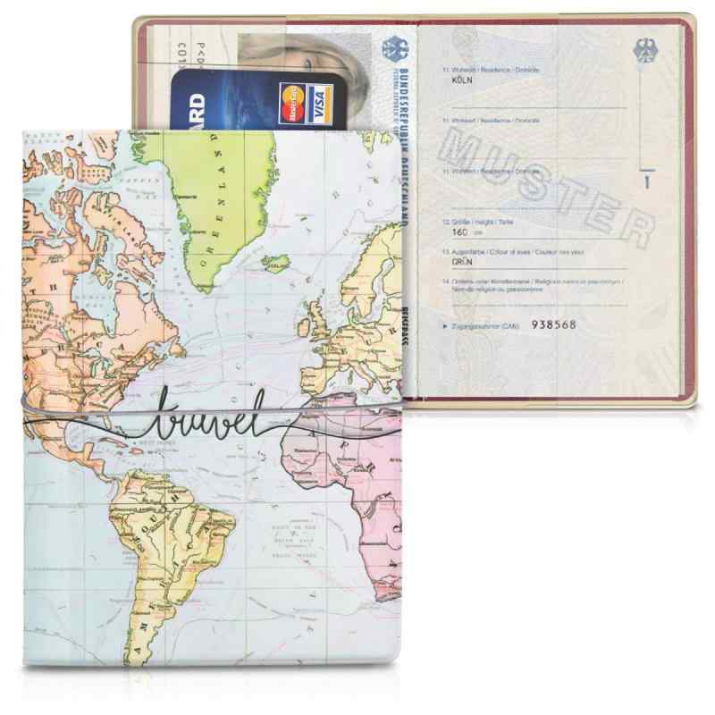 [kwmobile] パスポート 保護ケース 旅行 パスポートカバー - 旅券入れ 3D Approvedデザイン (世界地図 トラベル 01-32)