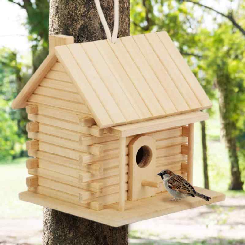 aleawol 野鳥用巣箱 完成品 鳥の巣箱 天然木材 ハンギングバードハウス 屋外 巣箱 野鳥への餌やり、親子体験、家の装飾に適用する