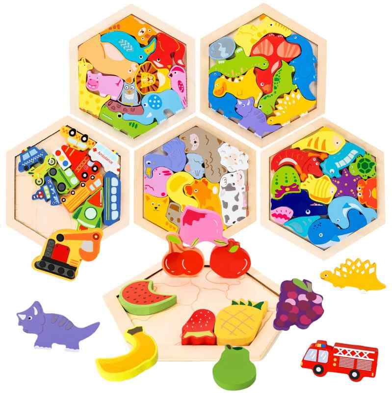 CORPER TOYS 木製パズル 型はめパズル 形合わせ 豪華セット 六角形 はめ込み ブロック 積み木 積み上げ バランスゲーム 動物 乗り物 果物