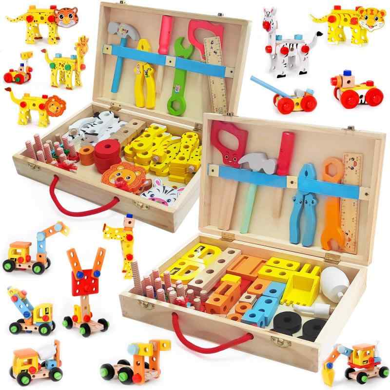 Jecimco 大工さん おもちゃ 木製 2in1 子供 知育玩具 DIY 組み立て おもちゃ セット 男の子 女の子 工具 ままごと ごっこ遊び 大工さんご
