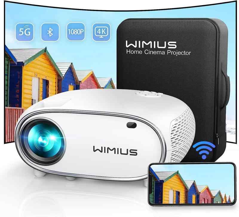WiMiUS P60プロジェクター 高輝度 15000lm 小型 4K対応 5G & 2.4GWiFi Bluetooth5.1 リアル1920*1080解像度 4D/4Pデータ台形補正 天井吊り