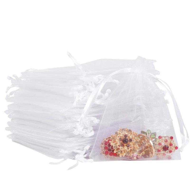 サムコス 巾着袋 ギフトバッグ オーガンジー 透明 プレゼント ラッピング 小物収納 ポプリ袋 お菓子 ラッピング 袋 小物包装用 (ホワイト