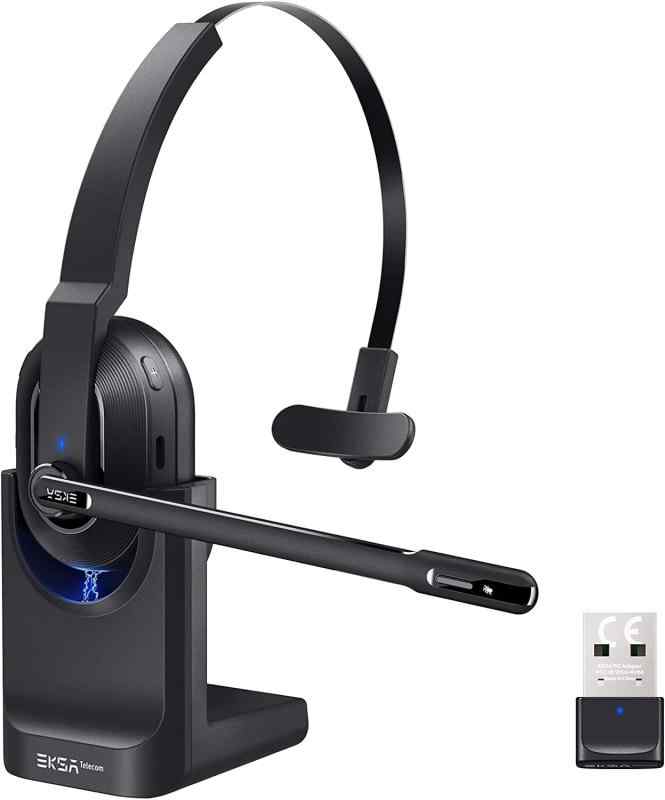 EKSA 業務用 ワイヤレスヘッドセット Bluetooth ヘッドセット 片耳 USBドングル付属 通話ノイズリダクション 単一指向性 マイク搭載 オフ