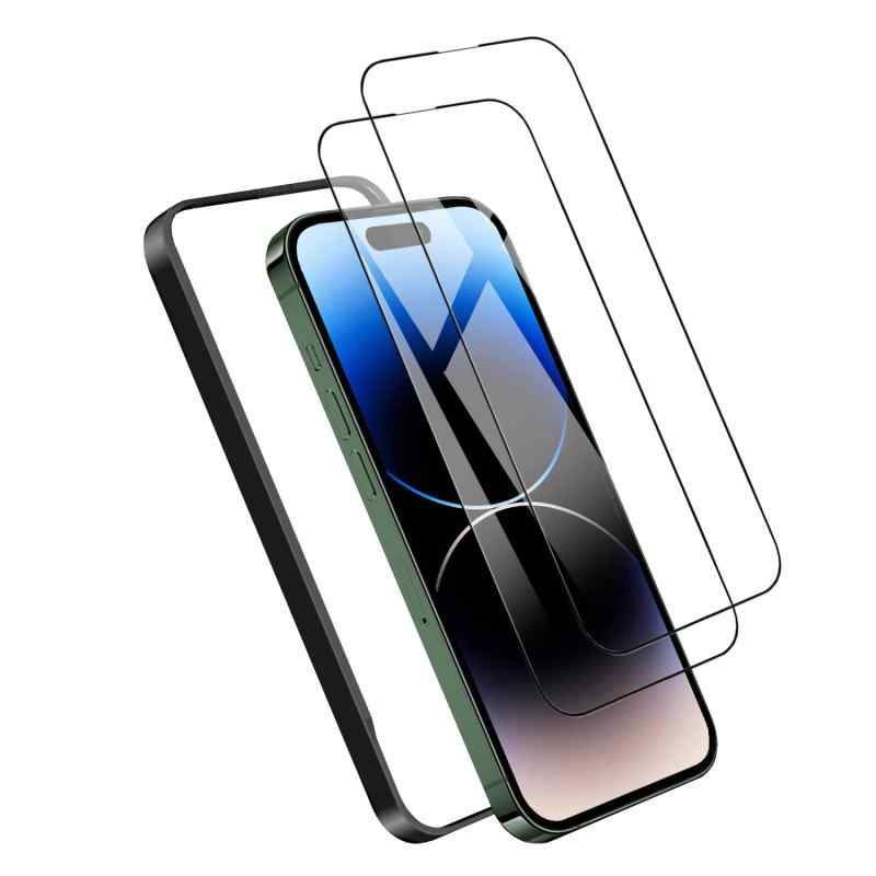 全面保護 フィルム iPhone 12 pro iPhone 12用 6.1インチ対応 フルカバー 液晶画面 ガラスフィルム 【2枚セット】 (iPhone 14 Pro, 9H-高
