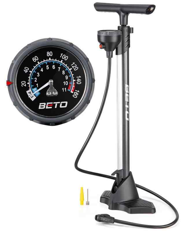 BETO 自転車 空気入れ 仏式/英式 米式 大型ゲージ付き 160psi/11bar ロードバイク/クロスバイク/シティサイクル/MTBなど対応 フロアポン