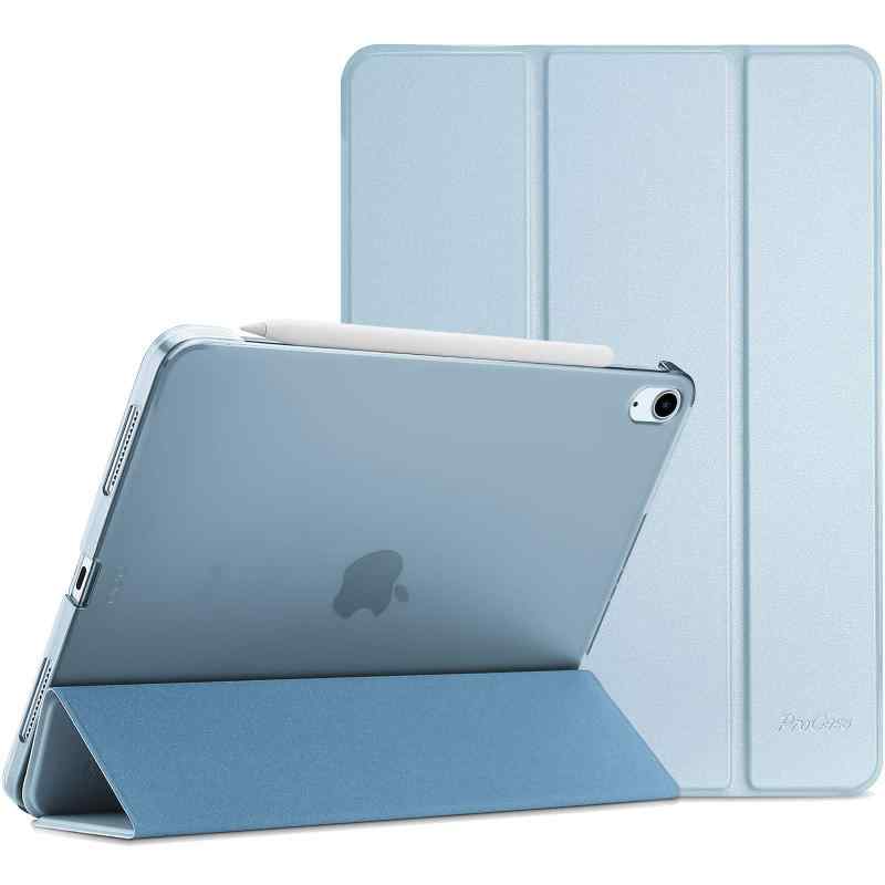 ProCase iPad Air5 (2022) / Air4 (2020) ケース 軽量 スタンド 三つ折り フォリオ保護ケース 半透明バックカバー Apple Pencil 2対応 (