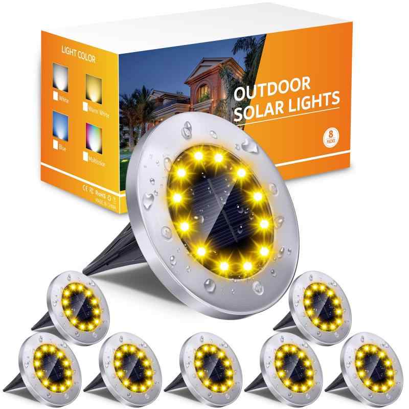 pendoo ソーラーライト 埋め込み式 ガーデンライト 屋外 太陽光パネル充電 置き型 防水 自動点灯 ソーラー センサーライト （暖色） (8個