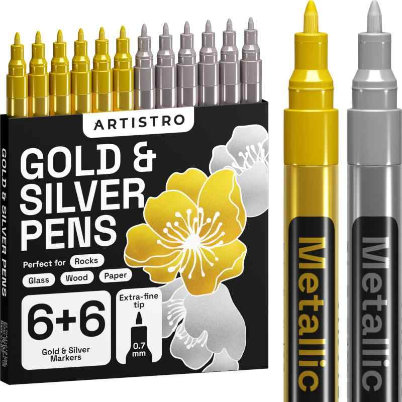 Gold & Silver Paint Pens ゴールド & シルバー ペイントペン ロックペインティング 石 金属 セラミック 陶器 磁器 ガラス 木 布 生地 キャ