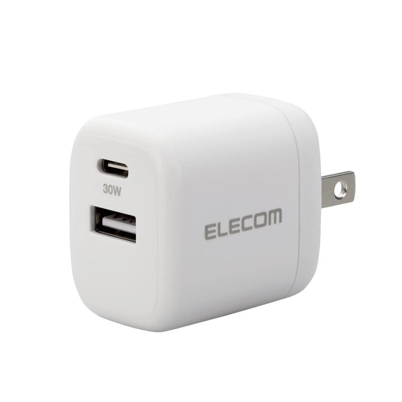 エレコム 急速充電器 Type-C USB PD対応 30W 2ポート (USB-C/USB-A) 小型 軽量 [PD3.0対応/Gan採用/折りたたみ式プラグ] iPhone/iPad/Mac