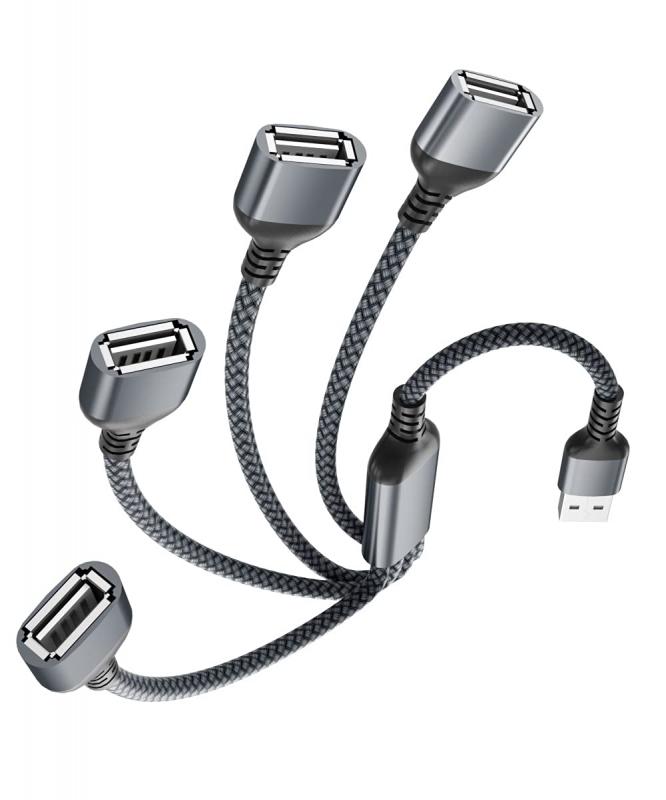 Oculliant USBスプリッタYケーブル1FT、USB A 1オスから4メスへ拡大するナイロン製変換ケーブル、 Mac、Car、Xbox One、PS4、PS5、Laptop