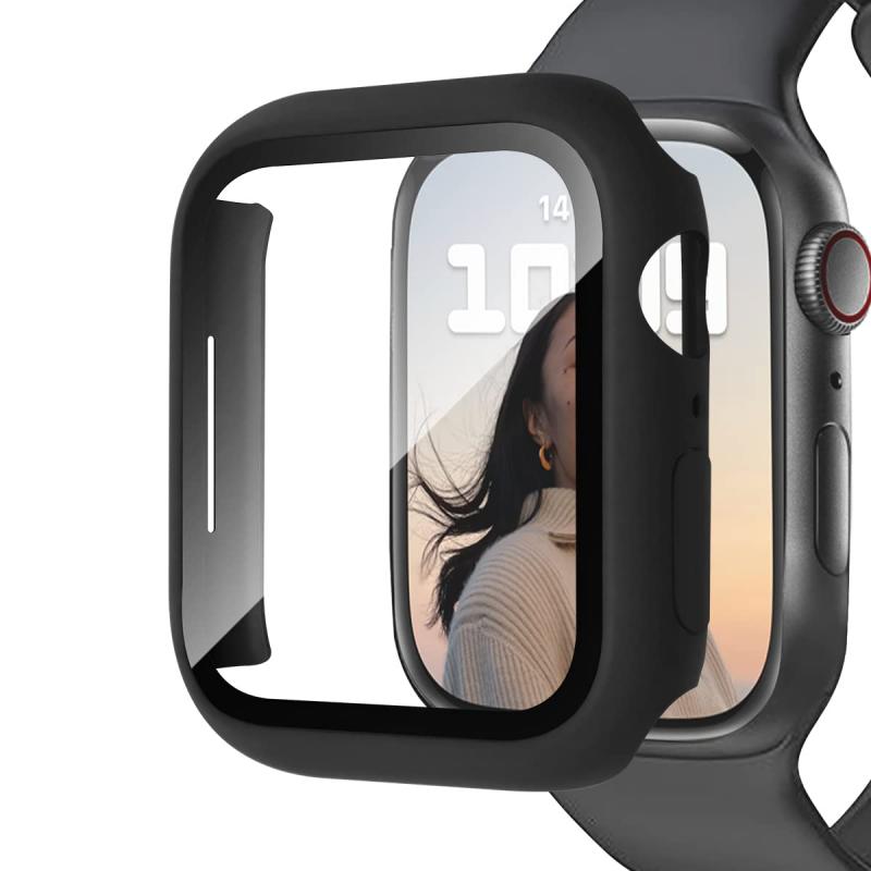 改良モデルケース Apple Watch Series 6 7 40mm 41mm 44mm 45mm 用 カバー 強化ガラス PC素材 全面保護 対応 アップル ウォッチ (41mm,