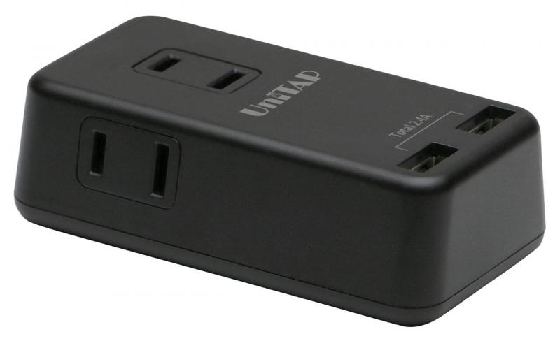 プリンストン USB給電ポート2ポート(最大2.4A)+電源タップ3口(最大1400W)搭載コンパクトOAタップ「Unitap」 ブラック PPS-UTAP3BBK