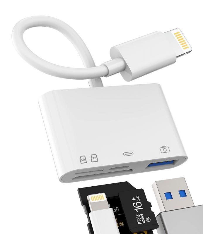 Lightning usb 変換 iPhone SDカードリーダー(4in1)ライトニング 変換usb3.0 Microsd SD 高速充電 アダプター アップル カメラ USB-A マ