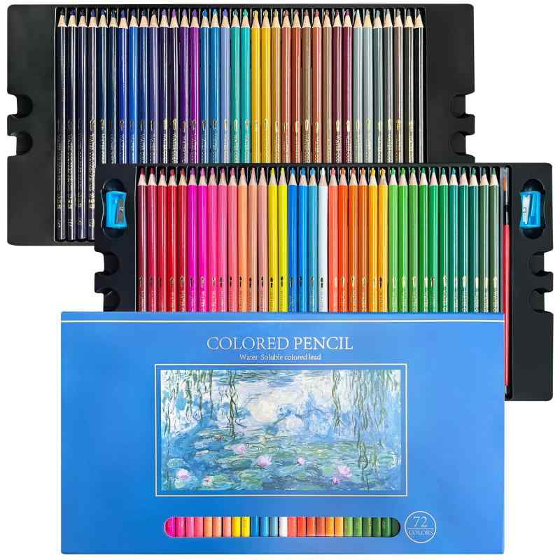Roleness 色鉛筆 水彩色鉛筆 子供と大人の塗り絵 色鉛筆セット 水性色鉛筆 プロ柔らかい芯 水筆と鉛筆削り付き (水性-72色)