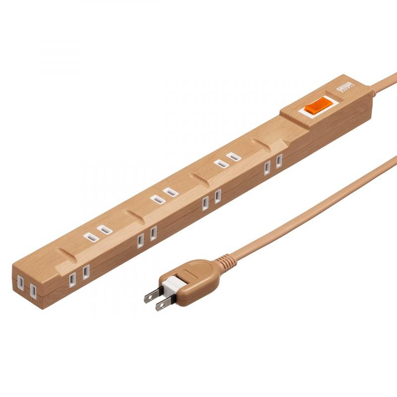 サンワダイレクト 電源タップ USB付き 2m マグネット ライトブラウン 700-TAP056_060 (AC×8個口（一括集中スイッチ付き）, ライトブラウ