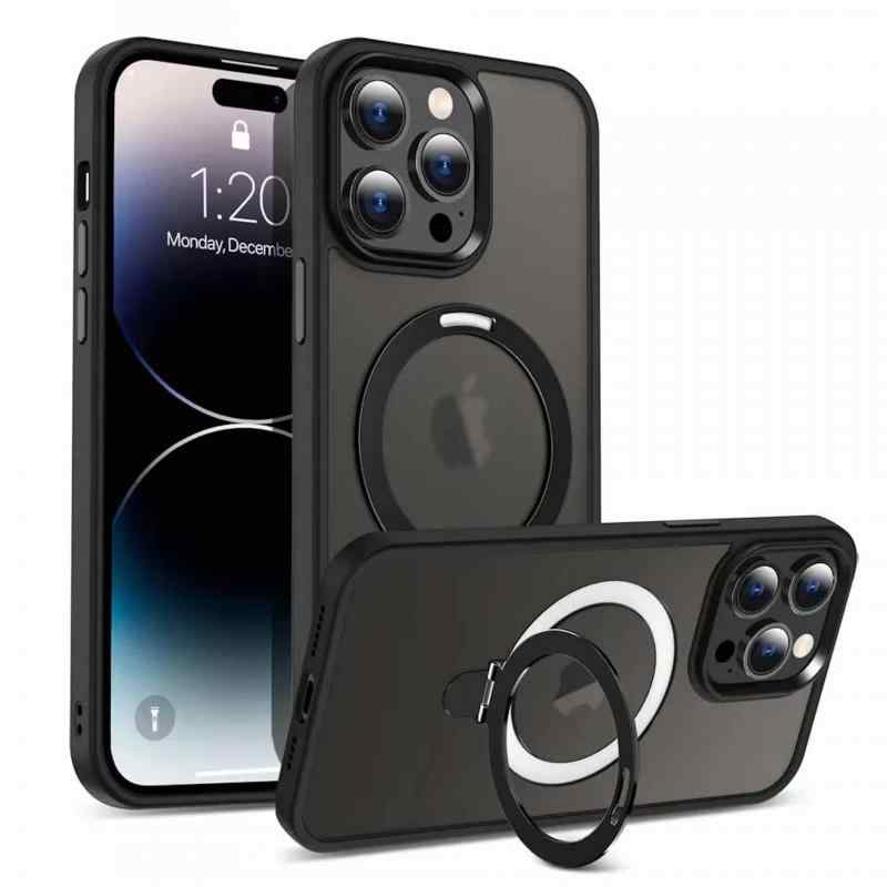 マイケース【MagSafe対応 リング型スタンド一体型】iPhone 衝撃に強い ワイヤレス充電 角度調節 マットケース リング マグネット 丸型ス