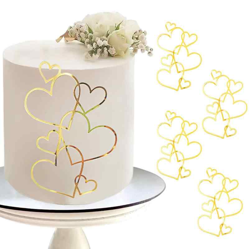 ケーキトッパー 5枚セット ハート ゴールド おしゃれ ケーキ挿入カード お誕生日 ウエディング 結婚式 パーティー ケーキデコレーション