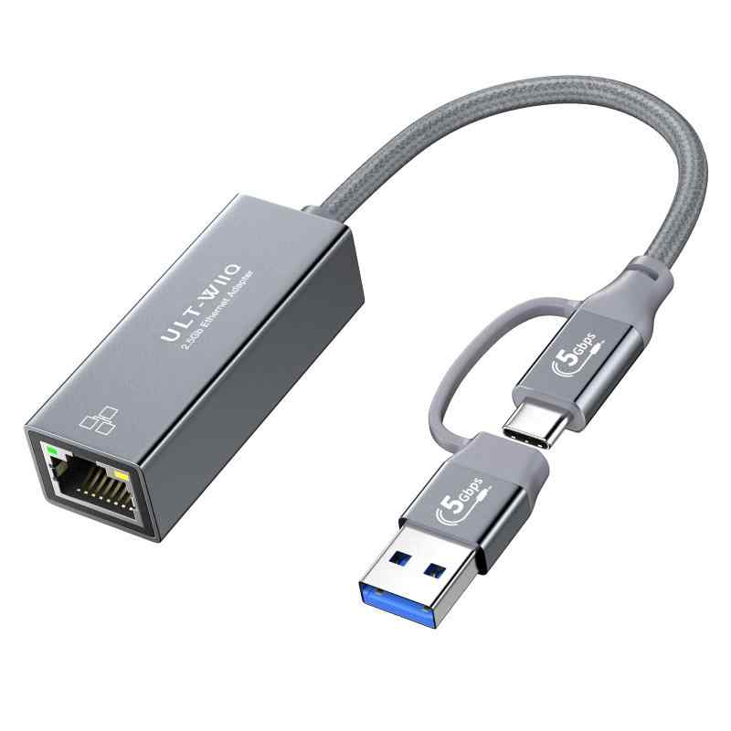 ULT-WIIQ USB 2.5Gイーサネットアダプタ、USB 3.0からRJ45 2.5GbE LANギガビットイーサネットネットワークへのUSB Type-C 10/100/1000/25