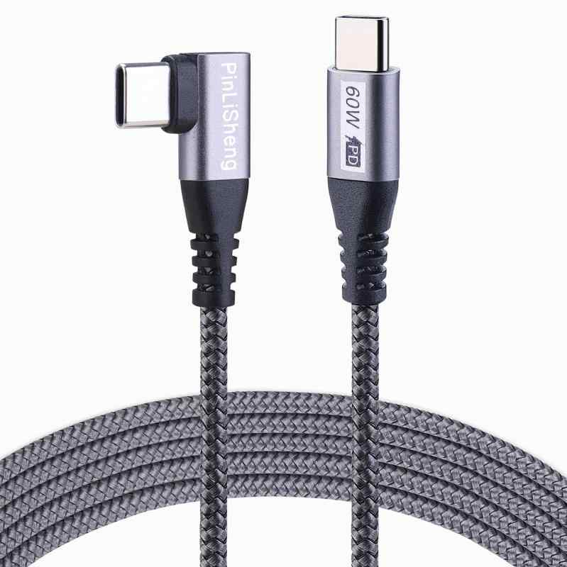 高耐久ナイロン L字 充電ケーブル USB-C & USB-C 2.0 ケーブル PD対応 60W/3A 急速充電 type-c ケーブル(2m ブラック) Galaxy/Xperia 各