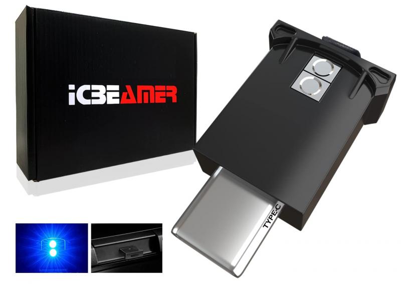 ICBEAMER Type C アダプター USB 雰囲気 調節可能 明るさ LEDライト [色: ブルー] スマートインターフェース プラグイン ミニチュア LED