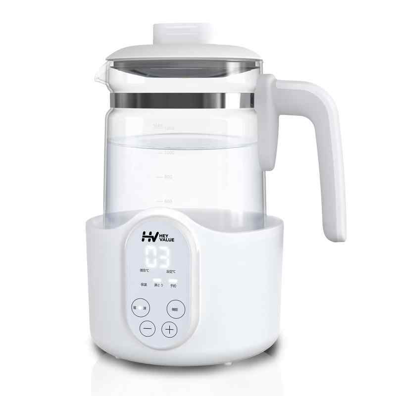 HEYVALUE 調乳ポット 電気ケトル 電気ポット 温度調節 保温機能付き プリセット 大容量 1.2L コーヒー/紅茶/調乳 耐熱ガラス (ホワイト)
