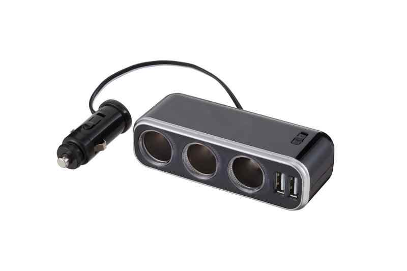 ナポレックス(Napolex) Fizz 車用シガーソケット3連 USB端子2口 USB2 4A 12V車専用ヒューズ付10A(30mm) 通電モニター付 角度調整付 タブ
