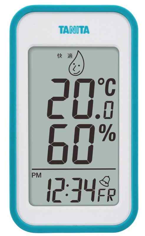 タニタ 温湿度計 大画面 一目で室内環境がわかる 時計 カレンダー アラーム 温度 湿度 デジタル 壁掛け 卓上 マグネット ブルー TT-559 B